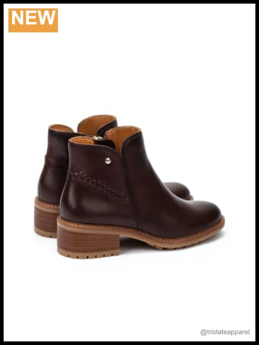 Leather Ankle Booties Block Heel Zip Closure Lug Sole Made in Spain